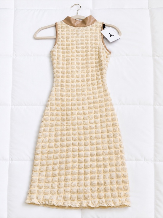 Maniere De Voir Dresses & Skirts - Maniere De Voir Cream Textured Sleeveless Midi Dress with Mock Collar